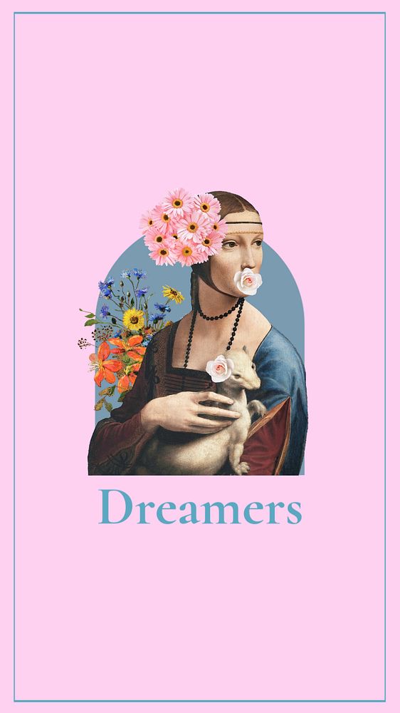 Instagram story template, Da Vinci's Lady with Ermine painting remixed by rawpixel