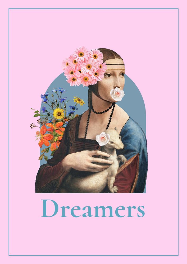 Lady with Ermine poster template, Da Vinci's painting remixed by rawpixel