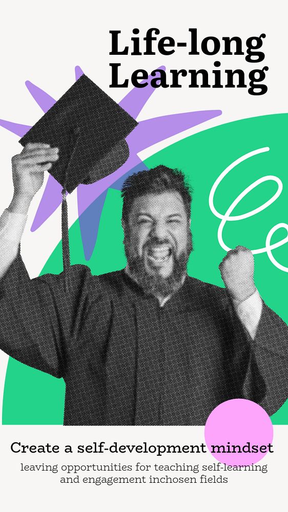 Life-long learning Instagram story template, education editable design