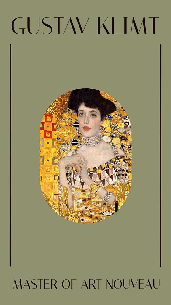 Gustav Klimt Instagram story template, Adele Bloch-Bauer painting remixed by rawpixel