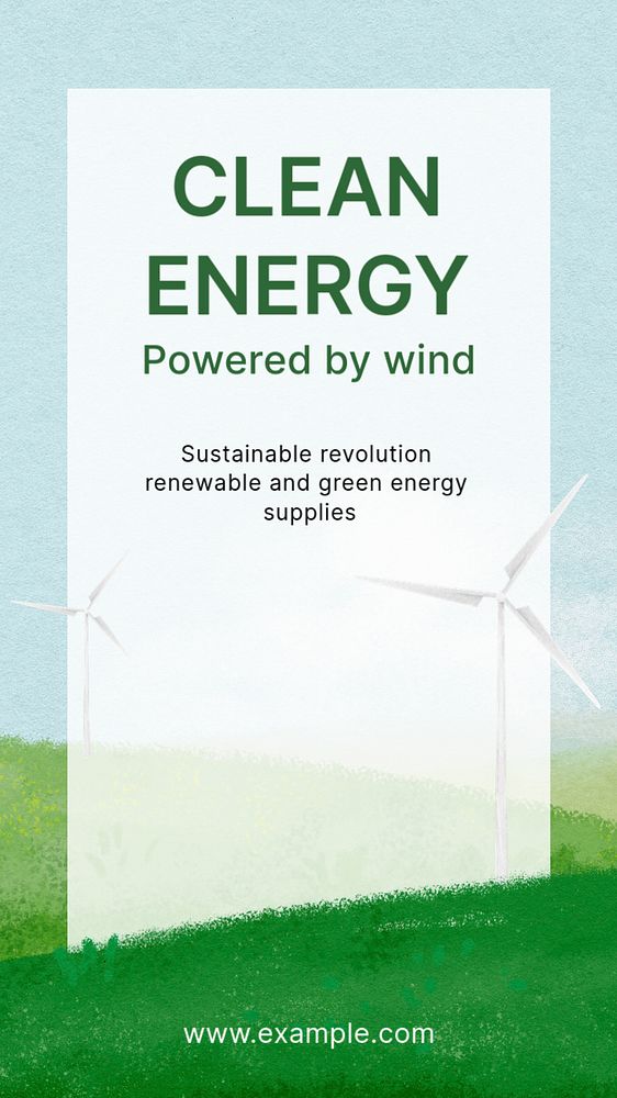 Clean energy Instagram story template, wind turbine illustration