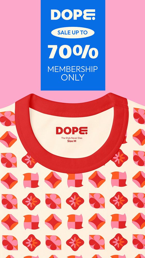 Fashion, sale Instagram story template, pink retro t-shirt photo