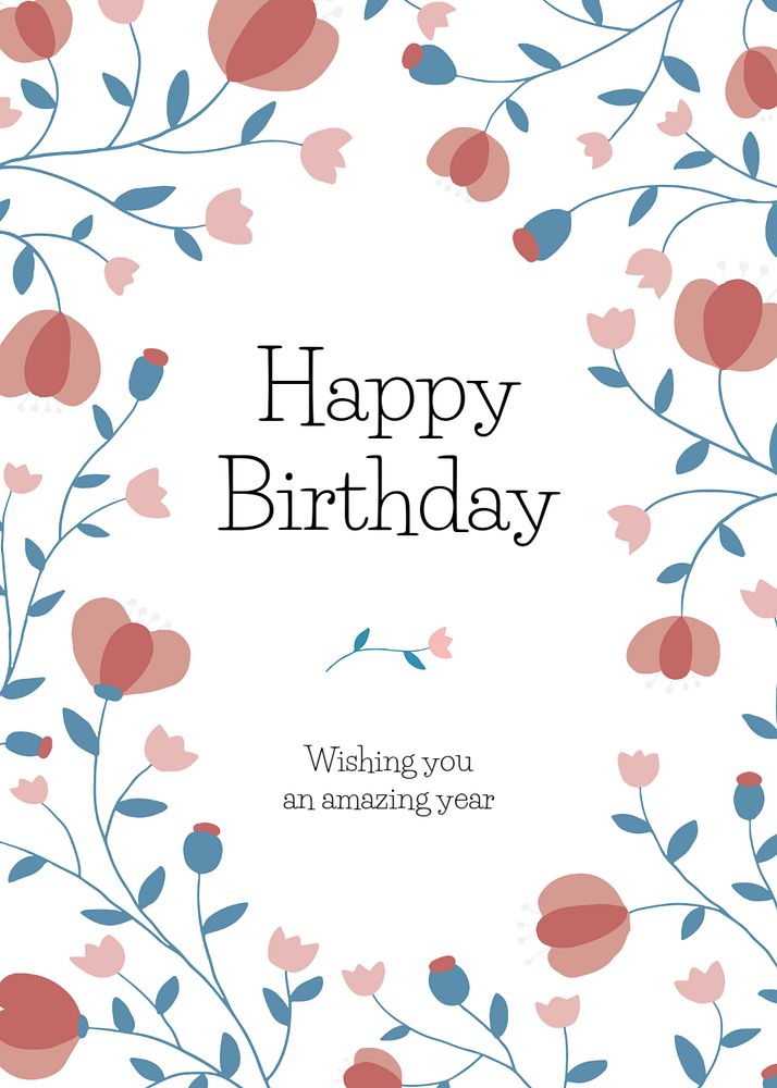Floral birthday invitation card template, colorful design