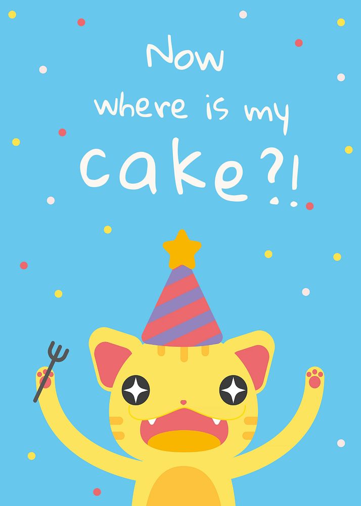 Cat birthday invitation card template, cute design
