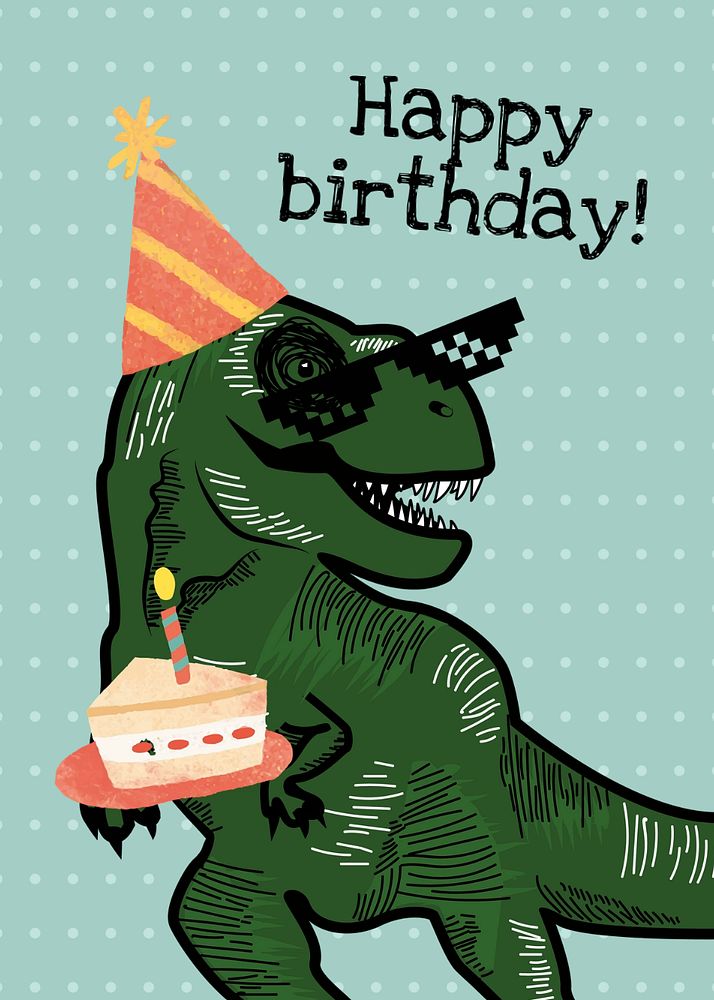 Dinosaur birthday invitation card template, cute design