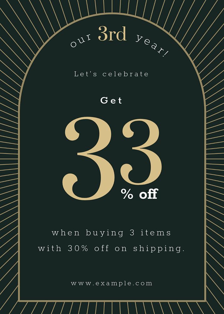Anniversary sale invitation card template, art deco design