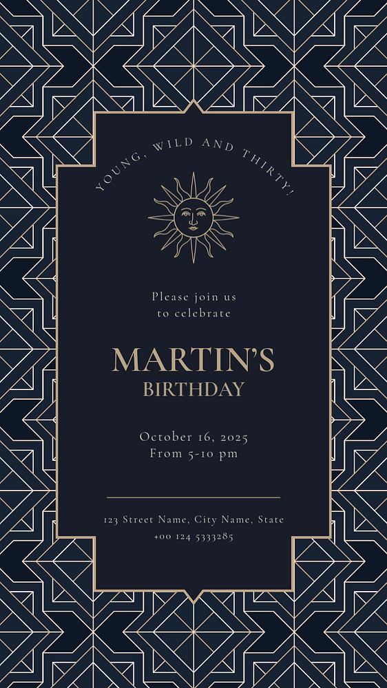 Birthday Instagram story template, art deco design