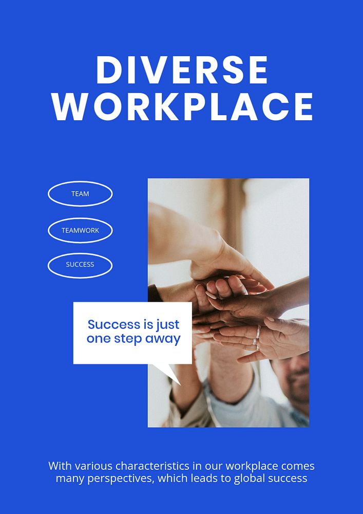 Diverse workplace poster editable template, blue modern design