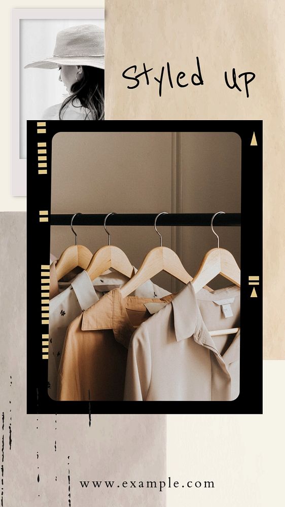 Vintage film instagram story template, beige aesthetic, photo collage