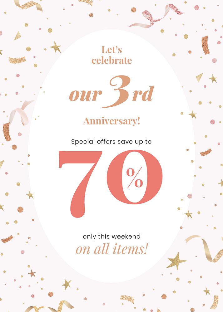 Anniversary sale invitation card template, shopping ad design