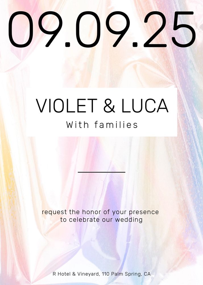 Wedding invitation card editable template, holographic design 