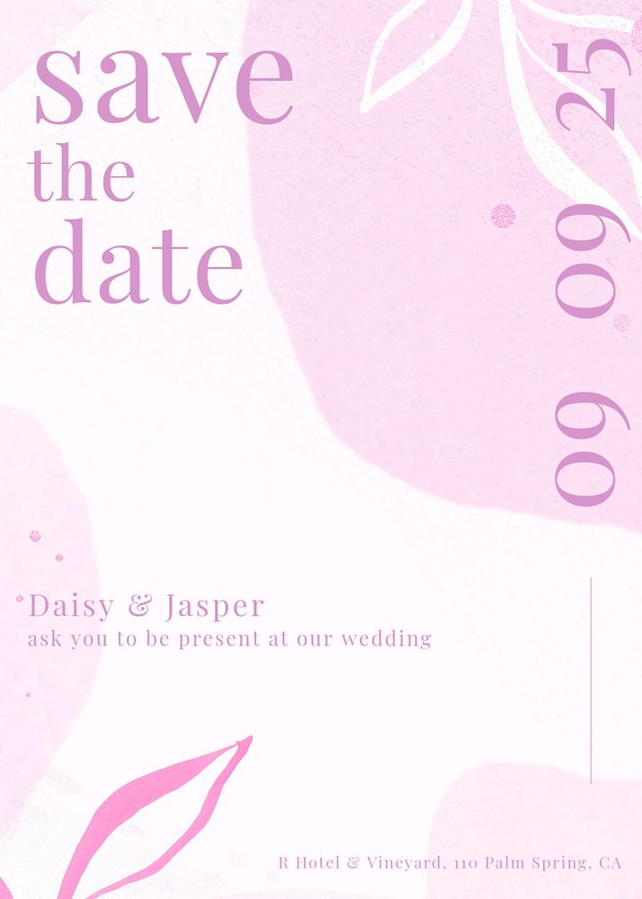 Wedding invitation card editable template, pink design 