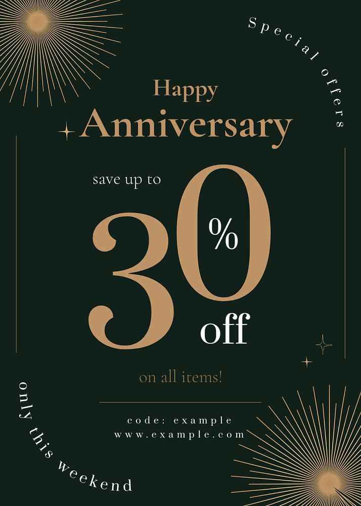Anniversary sale invitation card template, shopping ad design