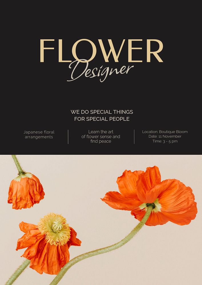 Flower designer poster editable template, event advertisement