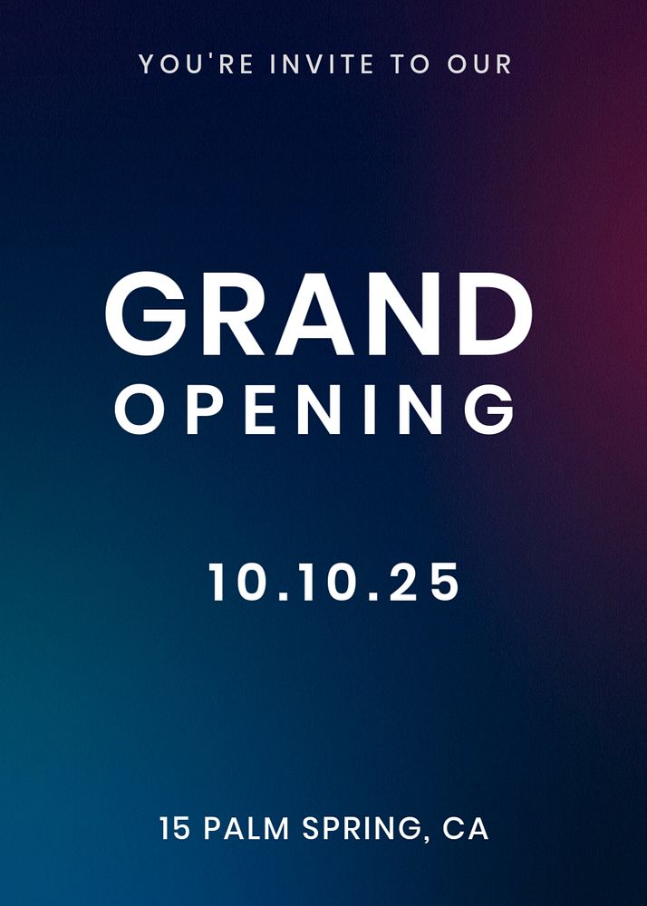 Grand opening invitation card template, blue design 