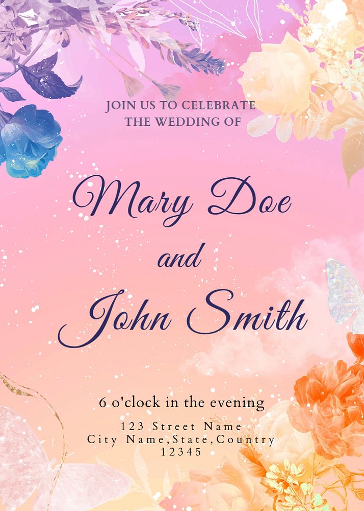 Summer aesthetic wedding invitation template, editable text