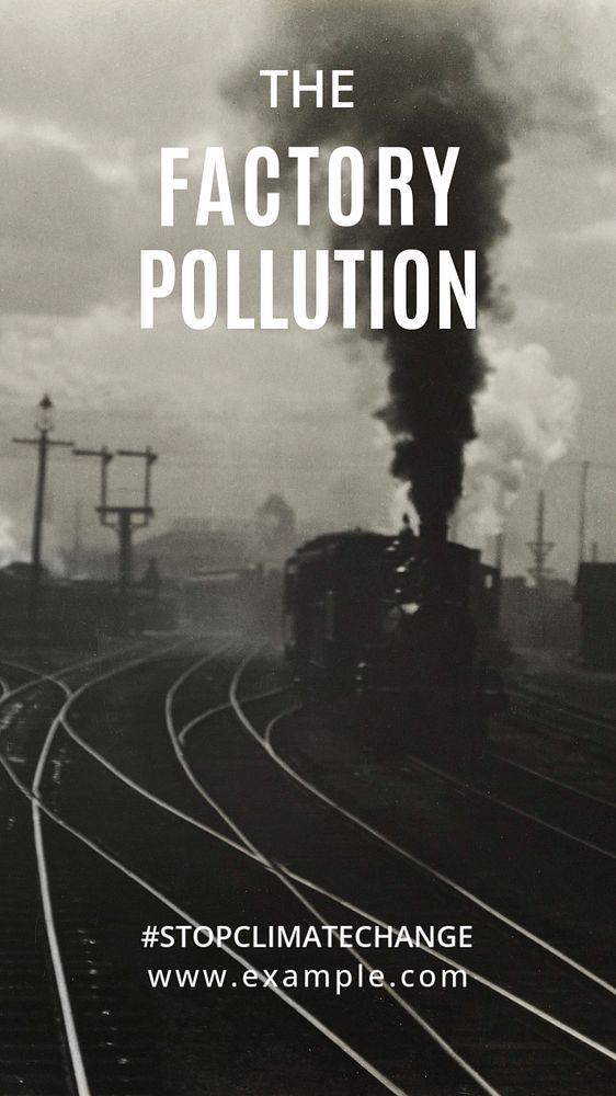 Factory pollution Instagram story template, rail logistics design 