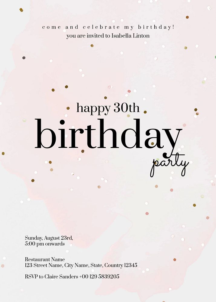 Thirtieth birthday invitation card template, confetti design