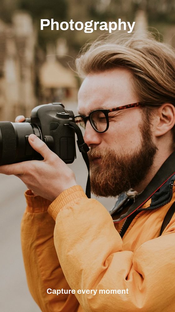 Male photographer Facebook story template, editable text
