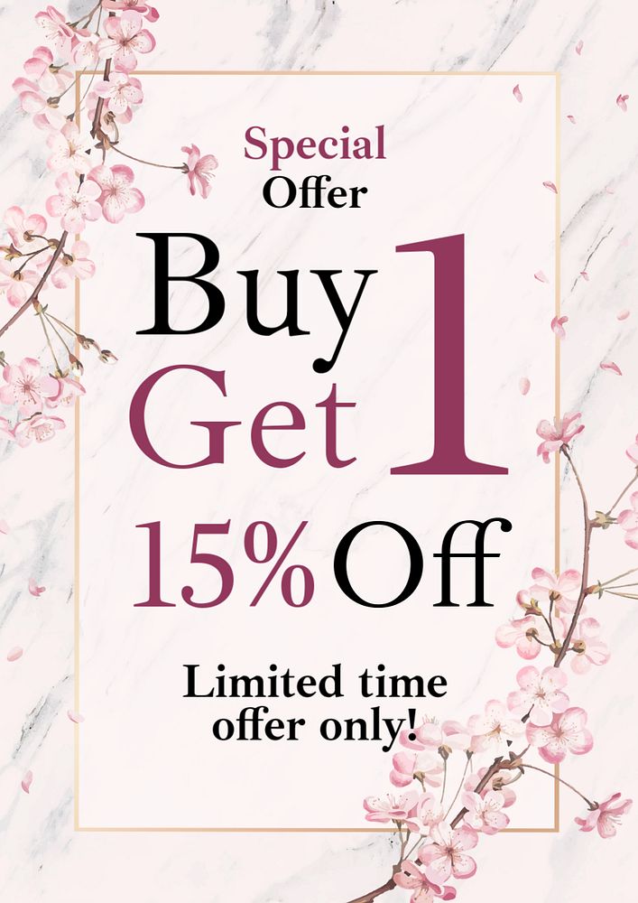 Special offer poster template, cherry blossom, editable text