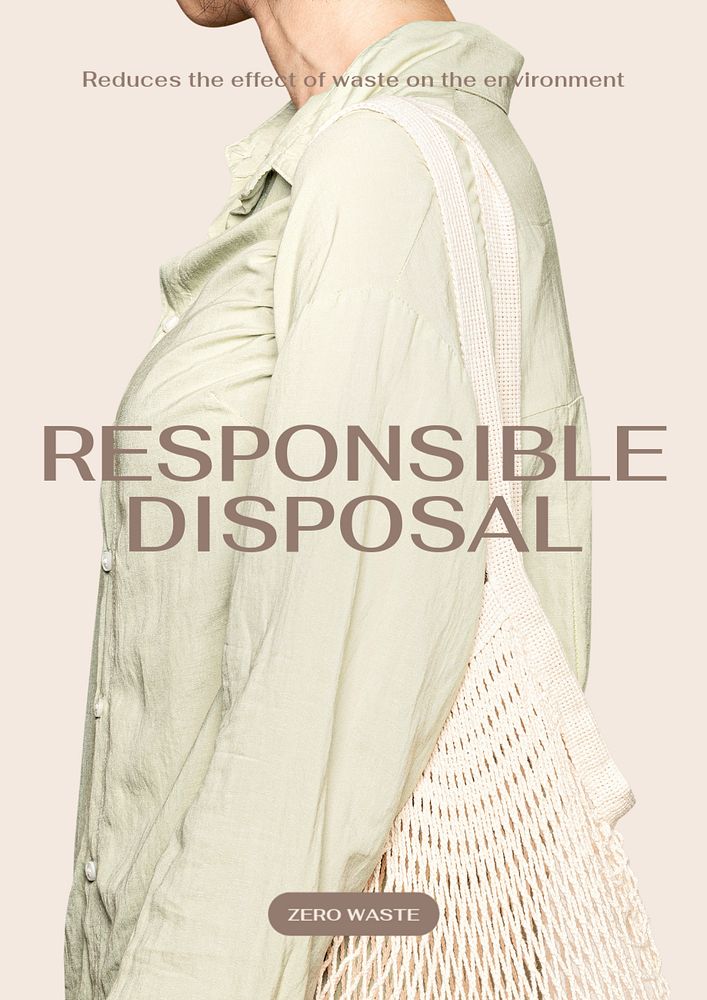 Responsible disposal poster editable template, zero waste campaign