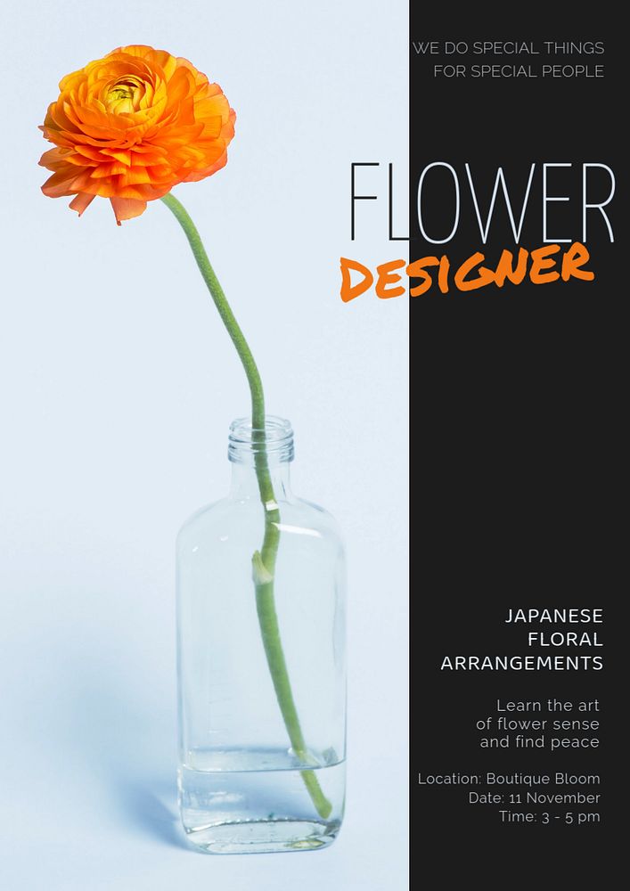 Flower designer poster editable template, event advertisement