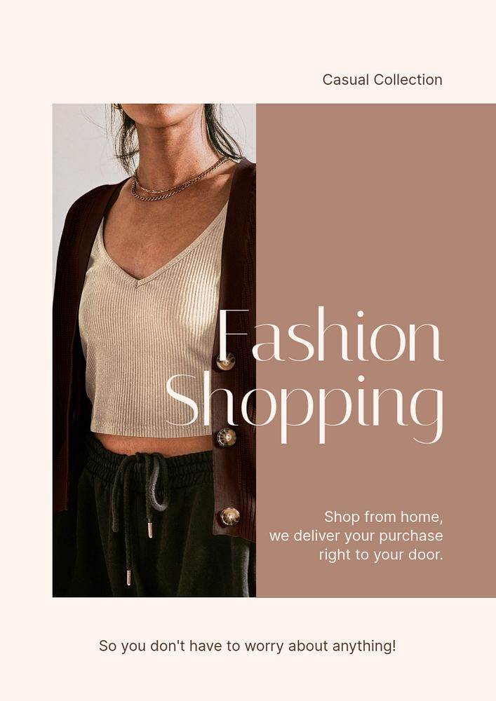 Casual fashion poster editable template, earth tone design