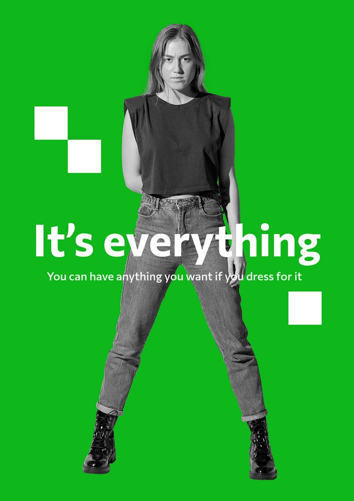 Female fashion poster template, green editable design