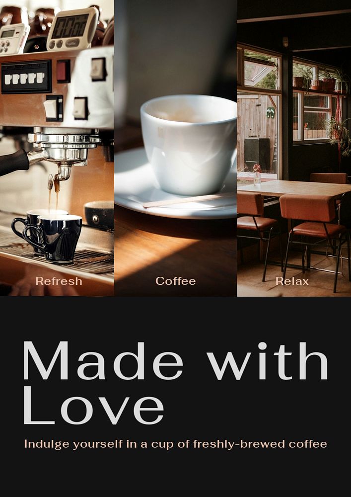 Aesthetic cafe poster editable template, made with love text