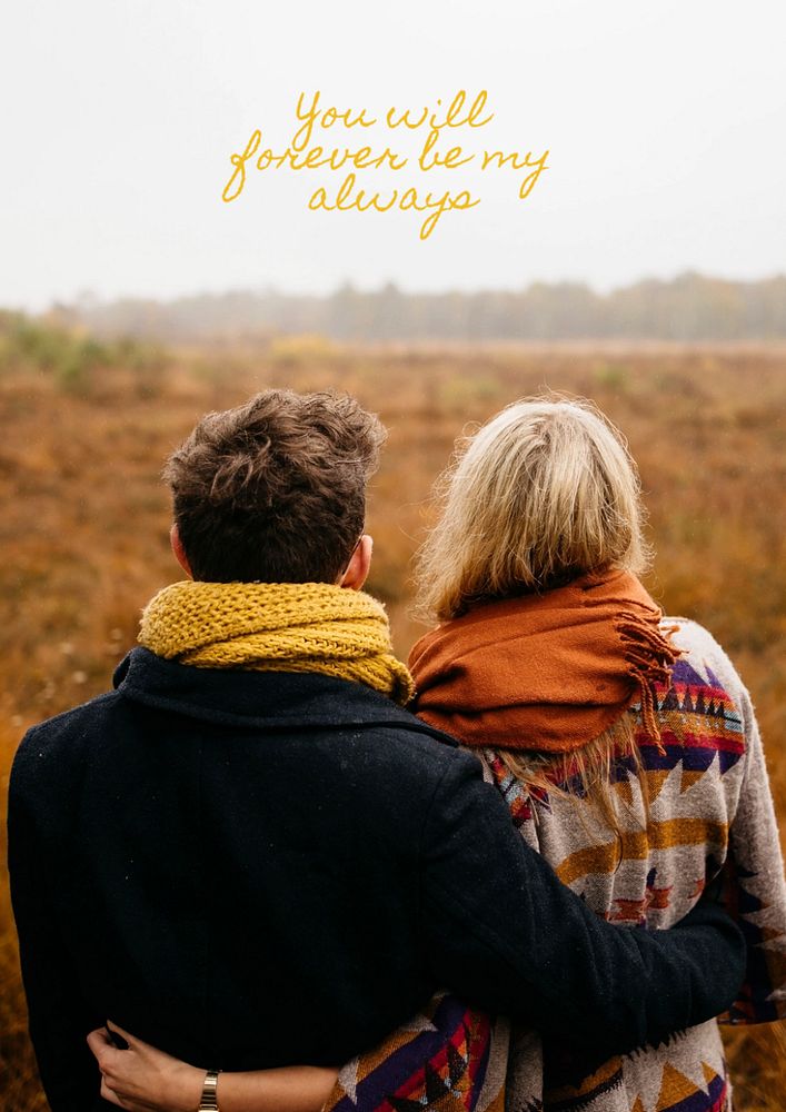 Couple hugging poster template, editable text