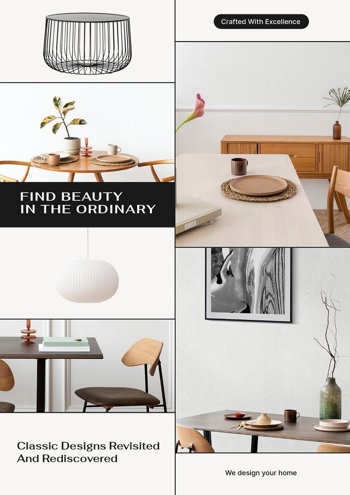 Home interior poster editable template, photo collage design