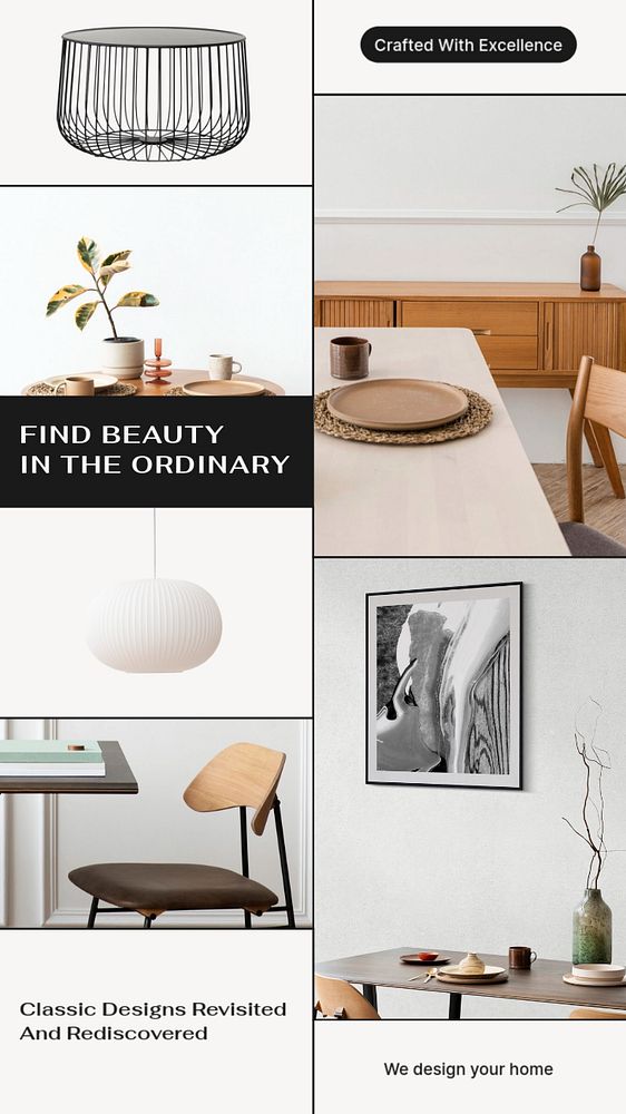 Home interior Instagram story template, photo collage design