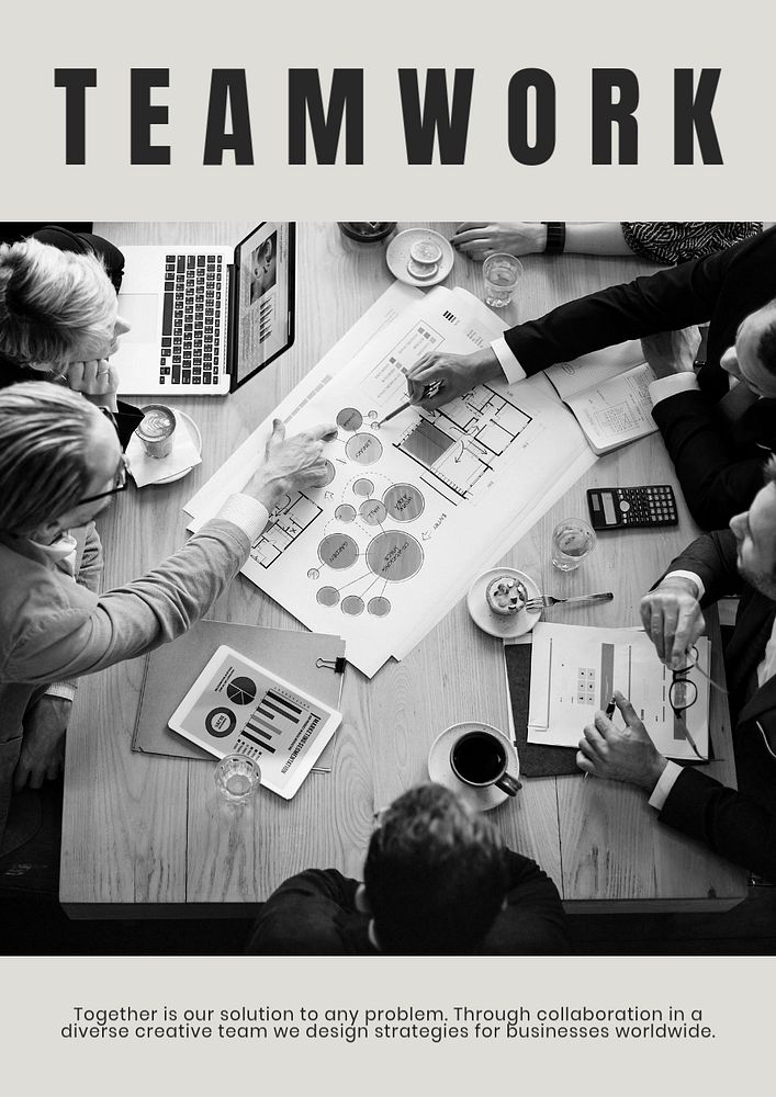 Business teamwork poster editable template, meeting aesthetic
