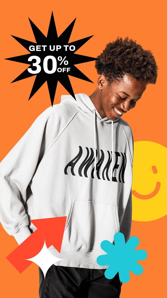 Funky Memphis Instagram story template, sale ad