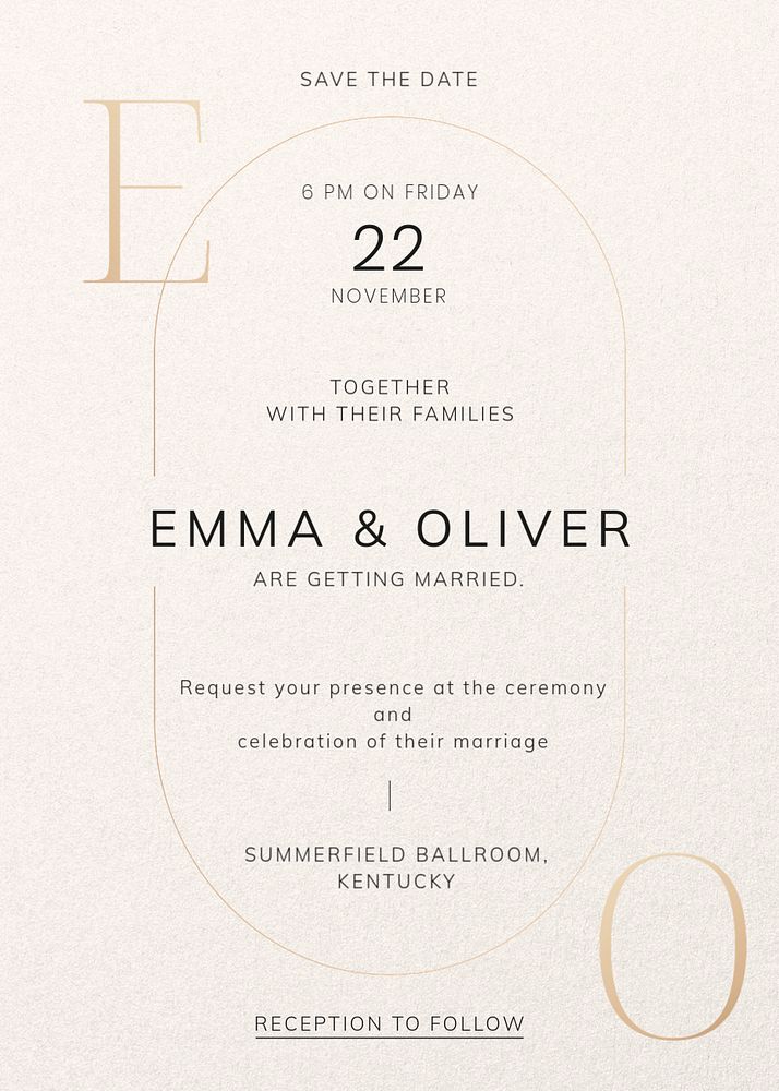 Wedding reception invitation card template, editable text