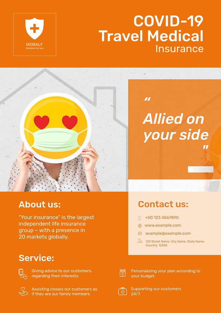 Travel insurance poster template, COVID-19 safety