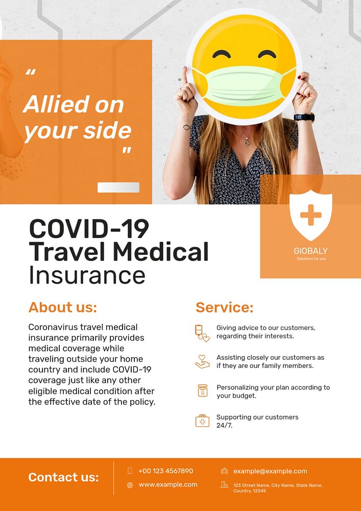 Travel insurance poster template, COVID-19 safety