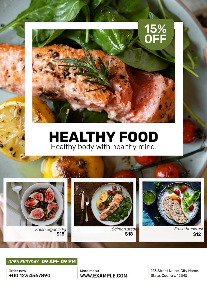 Healthy food poster template, editable design