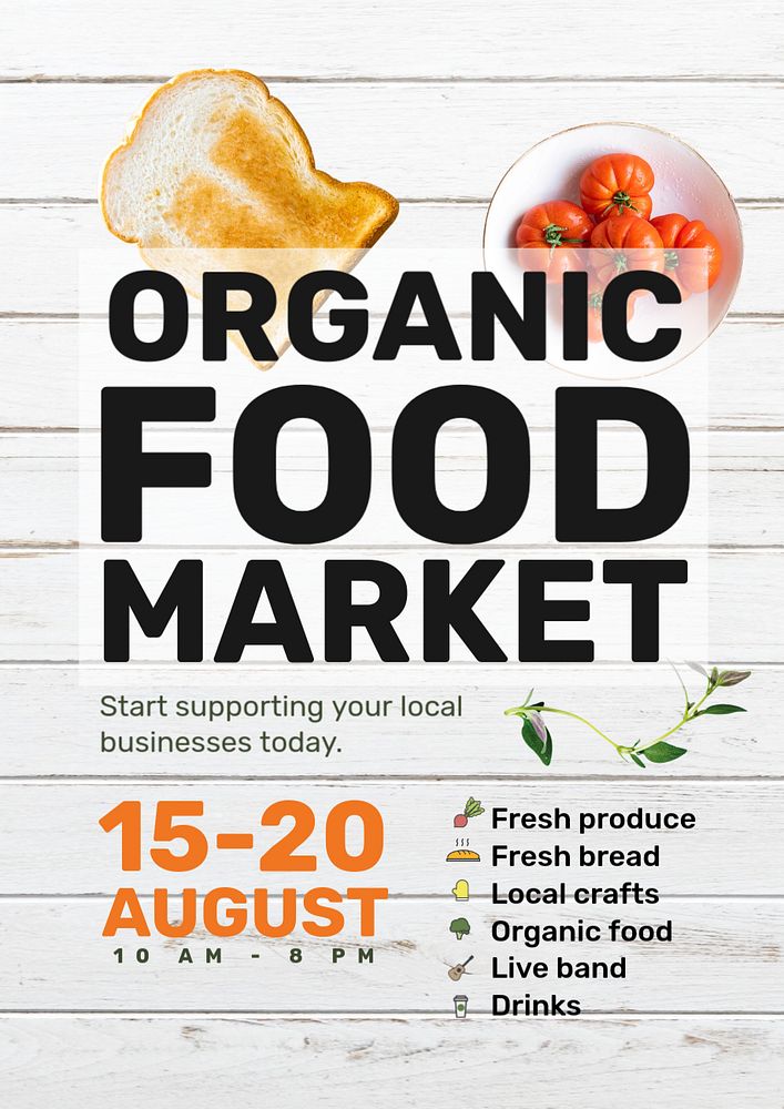 Food market poster template, editable design