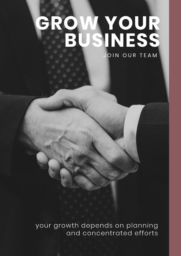 Business growth poster editable template, men shaking hands