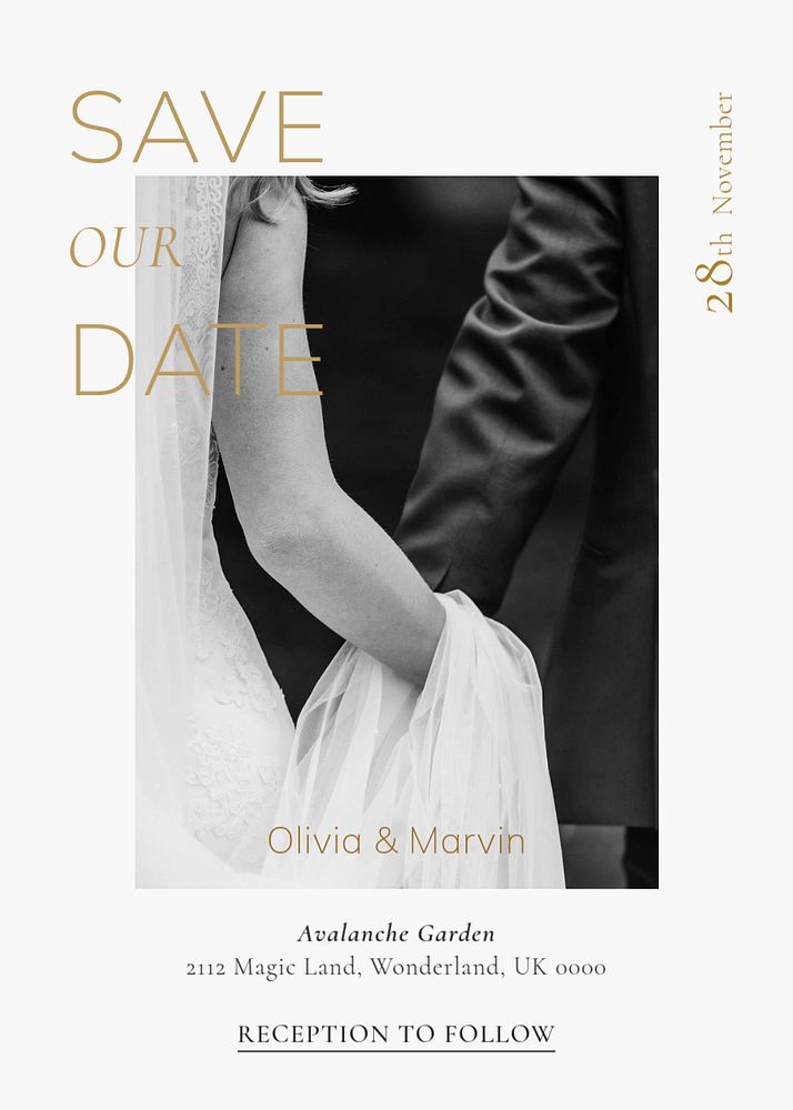 Wedding RSVP invitation card template, editable text