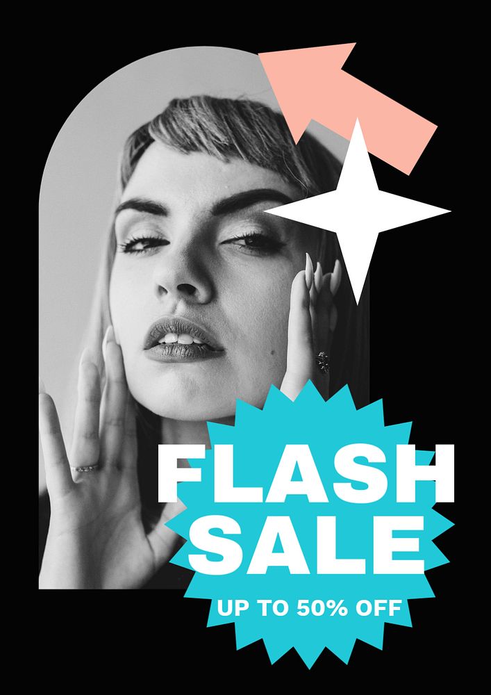 Flash sale poster editable template, fashion, shopping ad