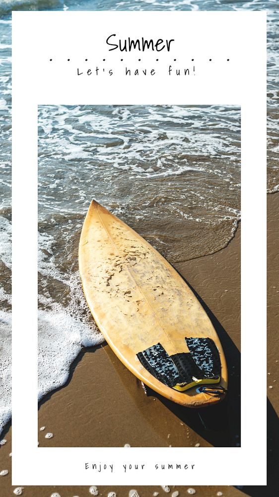 Summer surfing Instagram story template, let's have fun quote