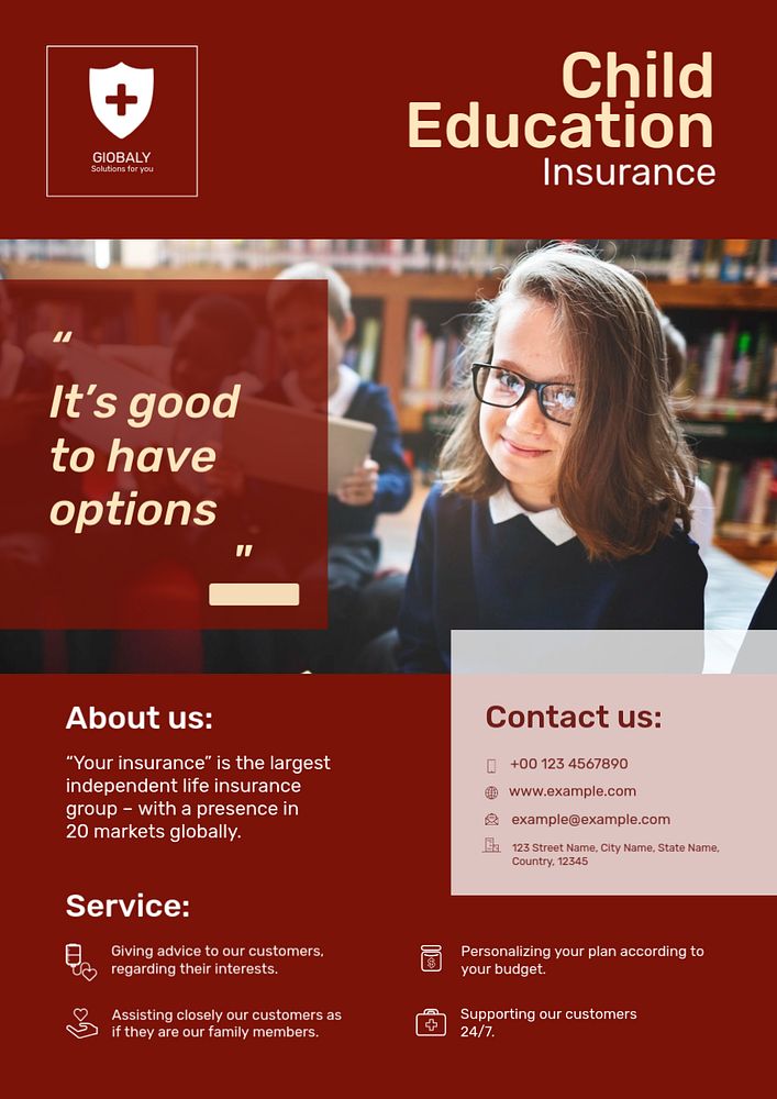 Education insurance poster template, student smiling
