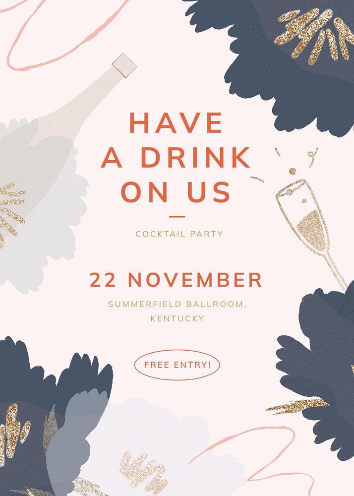 Cocktail party invitation card template, editable text