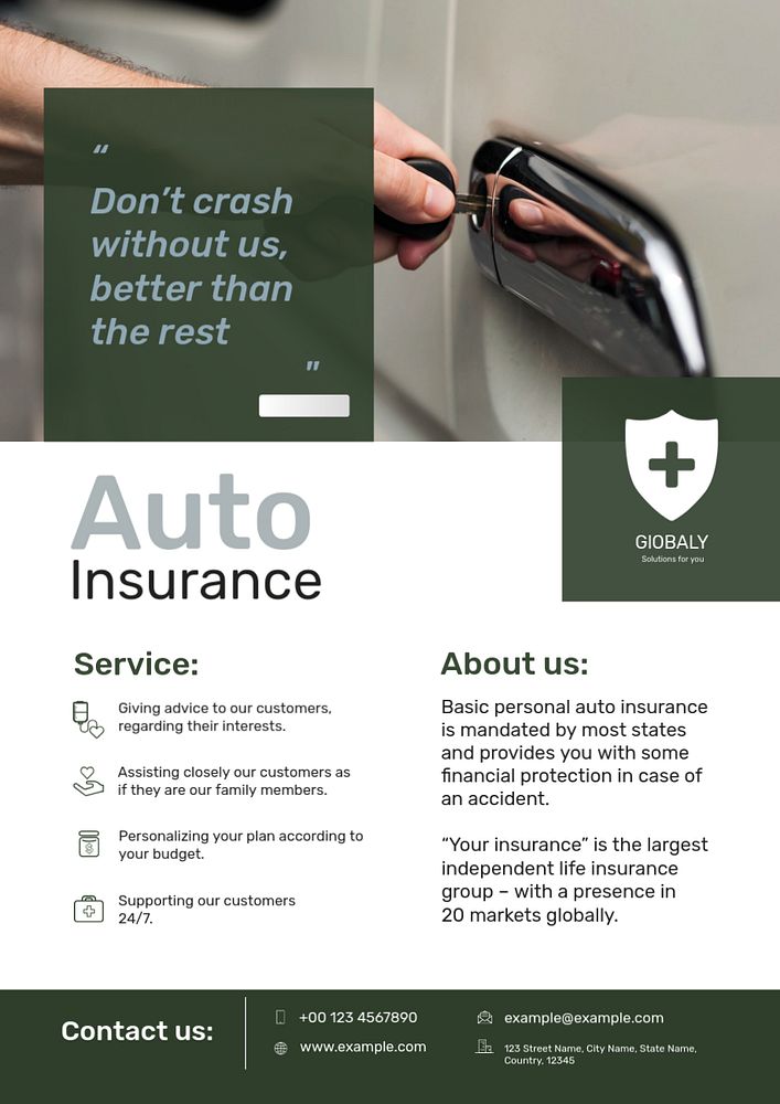 Auto insurance poster template, safety plan