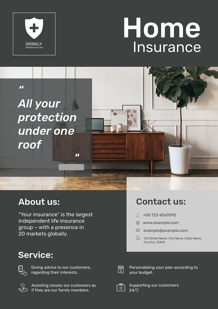 Home insurance poster template, property protection