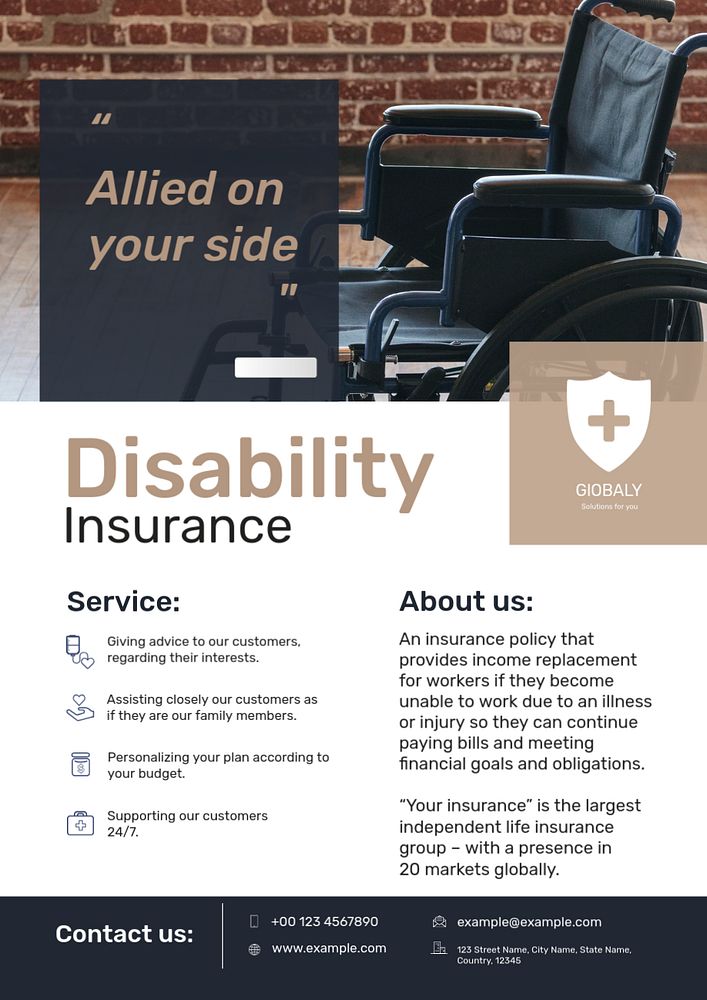 Disability insurance poster template, protection plan