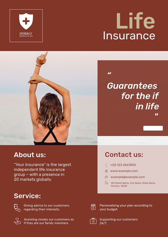 Life insurance poster template, brown design