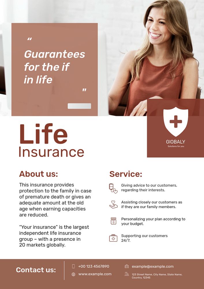 Life insurance poster template, woman smiling design